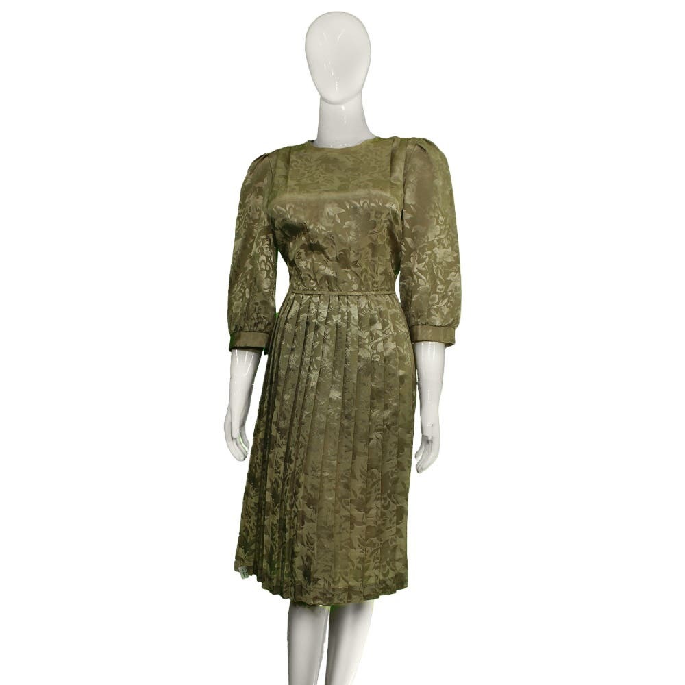 Elegant 1950s Olive Lace Vintage Dress Petite